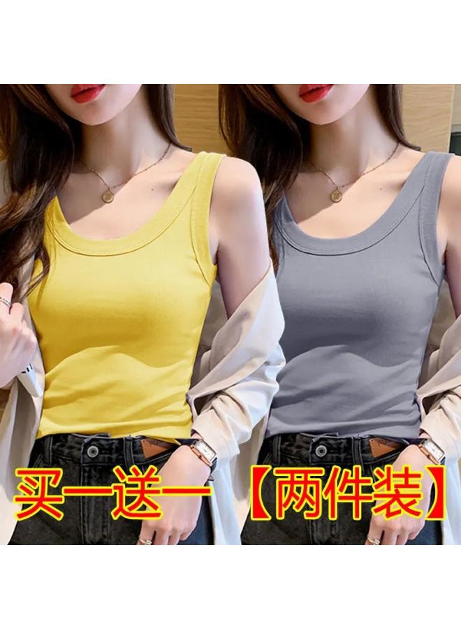 VUELO Single/two-piece Threaded Camisole Women's Spring And Summer New Round Neck Base Shirt All-match Wide Shoulder Belt Top - Image 1