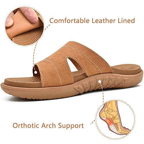 KuaiLu Womens Fashion Orthotic Slides Ladies Athletic Yoga Mat Memory Foam Walking Recovery Sandals Slip On Open Toe Thick Cushion Slippers Comfortable Plantar Fasciitis Arch Support Khaki Size 6 - Image 3