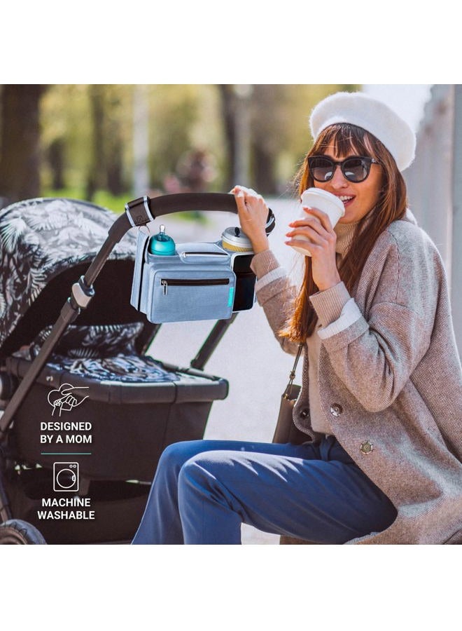 Swanoo Stroller Organizer Non Slip Straps Stroller Caddy With Cup Holder, Stroller Bag for Phone, Pet Stroller Accessories, Universal Fits Uppababby Vista v2 Wonderfold Wagon, Doona and More - Image 3