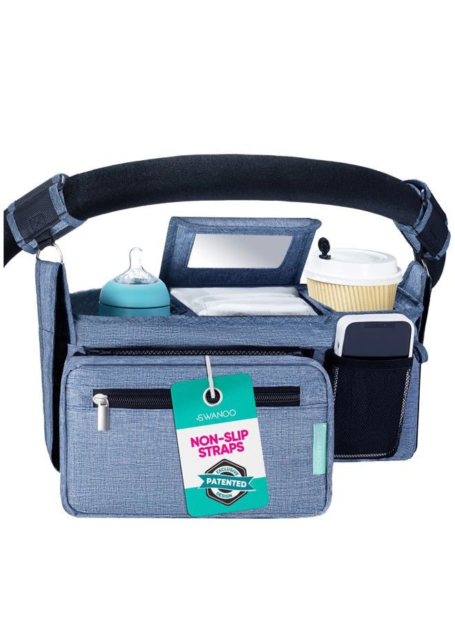 Swanoo Stroller Organizer Non Slip Straps Stroller Caddy With Cup Holder, Stroller Bag for Phone, Pet Stroller Accessories, Universal Fits Uppababby Vista v2 Wonderfold Wagon, Doona and More - Image 1