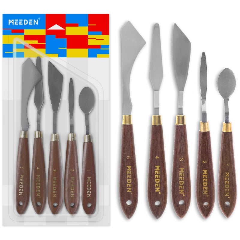 MEEDEN 5Piece Painting Knife Set Versatile Stainless Steel Spatula Palette Knives Painting Mixing Scraper for Oil Acrylic and More