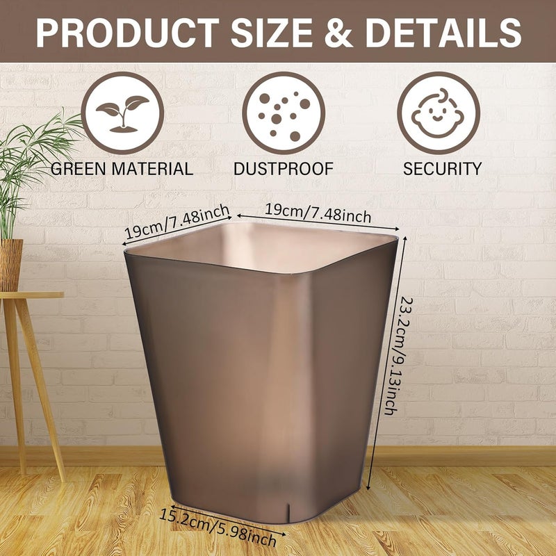 Hoolerry 9 Pieces Garbage Can 2 Gallon Small Trash Cans Bulk Bathroom Trash Bin Plastic Wastebasket Square for Bedroom Slim Bathroom Trashcan Small Container for Kitchen Office Home(Brown) - Image 2