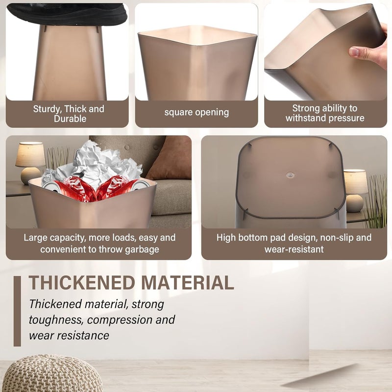Hoolerry 9 Pieces Garbage Can 2 Gallon Small Trash Cans Bulk Bathroom Trash Bin Plastic Wastebasket Square for Bedroom Slim Bathroom Trashcan Small Container for Kitchen Office Home(Brown) - Image 4
