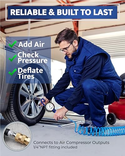 GERCHWAY Tire Inflator with Pressure Gauge and Longer Hose - Most Accurate, Heavy Duty Air Chuck with Gauge for Air Compressor Tire Inflator Attachment - 100PSI - Image 2