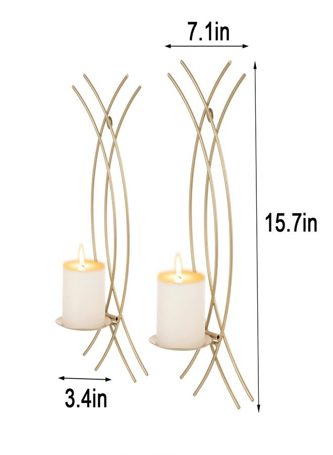 AimtoHome Gold Wall Sconce Set of 2, Metal Candle Holder, Modern Hanging Decoration for Living Room, Farmhouse,Wall Mounted Candelabra with Minimalist Lines,Gothic Antique Decor - Image 2