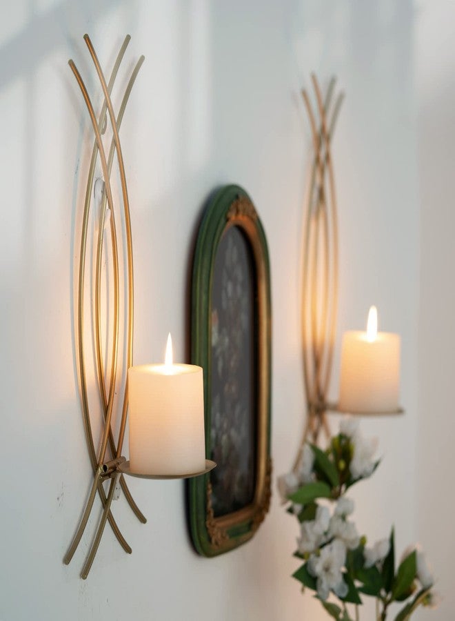 AimtoHome Gold Wall Sconce Set of 2, Metal Candle Holder, Modern Hanging Decoration for Living Room, Farmhouse,Wall Mounted Candelabra with Minimalist Lines,Gothic Antique Decor - Image 1