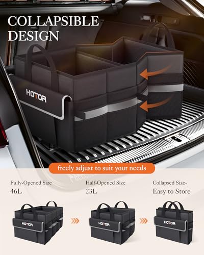 HOTOR Trunk Organizer - Car Organizer with 5 Pockets, Trunk organizer for SUV, Sedan & Van, Car Organization with Sturdy Base Panel for Car Accessories, Black, 2 Compartments, 21.3"×12.6"×10.6" - Image 4