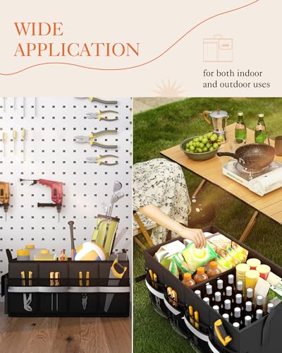 HOTOR Trunk Organizer - Car Organizer with 5 Pockets, Trunk organizer for SUV, Sedan & Van, Car Organization with Sturdy Base Panel for Car Accessories, Black, 2 Compartments, 21.3"×12.6"×10.6" - Image 5