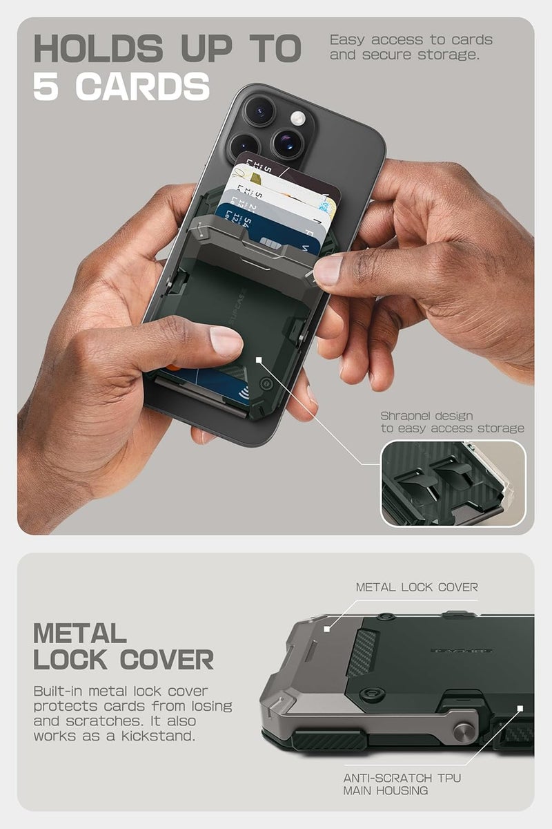 SupCase محفظة ماغسيف مع حامل، محفظة مغناطيسية للرجال، [تحمل 5 بطاقات] [حامل قابل للتعديل] [حماية RFID] حامل هاتف لحامل بطاقات الائتمان ثلاثي القوائم لهواتف آيفون 17/16/15/14/13/12، غولدان - Image 4