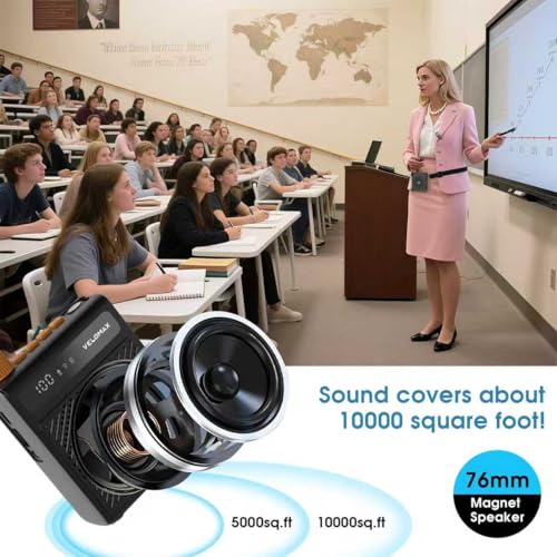 VELOMAX Wireless Voice Amplifier for Teachers with Bluetooth & USB Playback, 3-Mode Portable Personal Speaker, 2600mAh Long Battery Life for Classroom, Meeting, Tour Guide (Single Mic) - Image 4