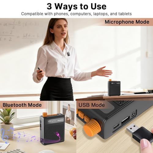 VELOMAX Wireless Voice Amplifier for Teachers with Bluetooth & USB Playback, 3-Mode Portable Personal Speaker, 2600mAh Long Battery Life for Classroom, Meeting, Tour Guide (Single Mic) - Image 2