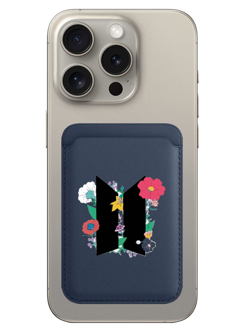 Theodor Magnetic Wallet, Compatible with MagSafe Wallet, for iPhone Wallet, for iPhone 16/15/14/13/12 Series, Not for iPhone 13/12 mini, 3 Card Holder, Vegan Leather, Navy - BTS floral B - Image 1