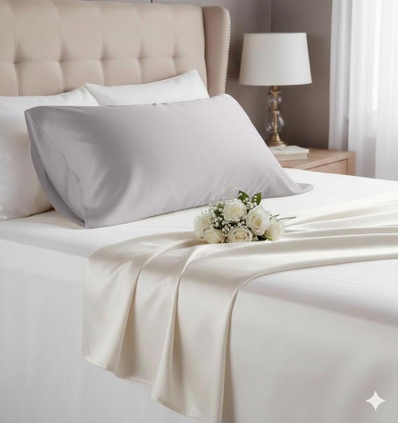 Silk Pillowcase 50×70 cm – Ultra Soft & Smooth – Hair & Skin Friendly – Prevents Frizz & Wrinkles – Envelope Closure – Premium Bedroom Pillow Cover – Made in Egypt (Silver)