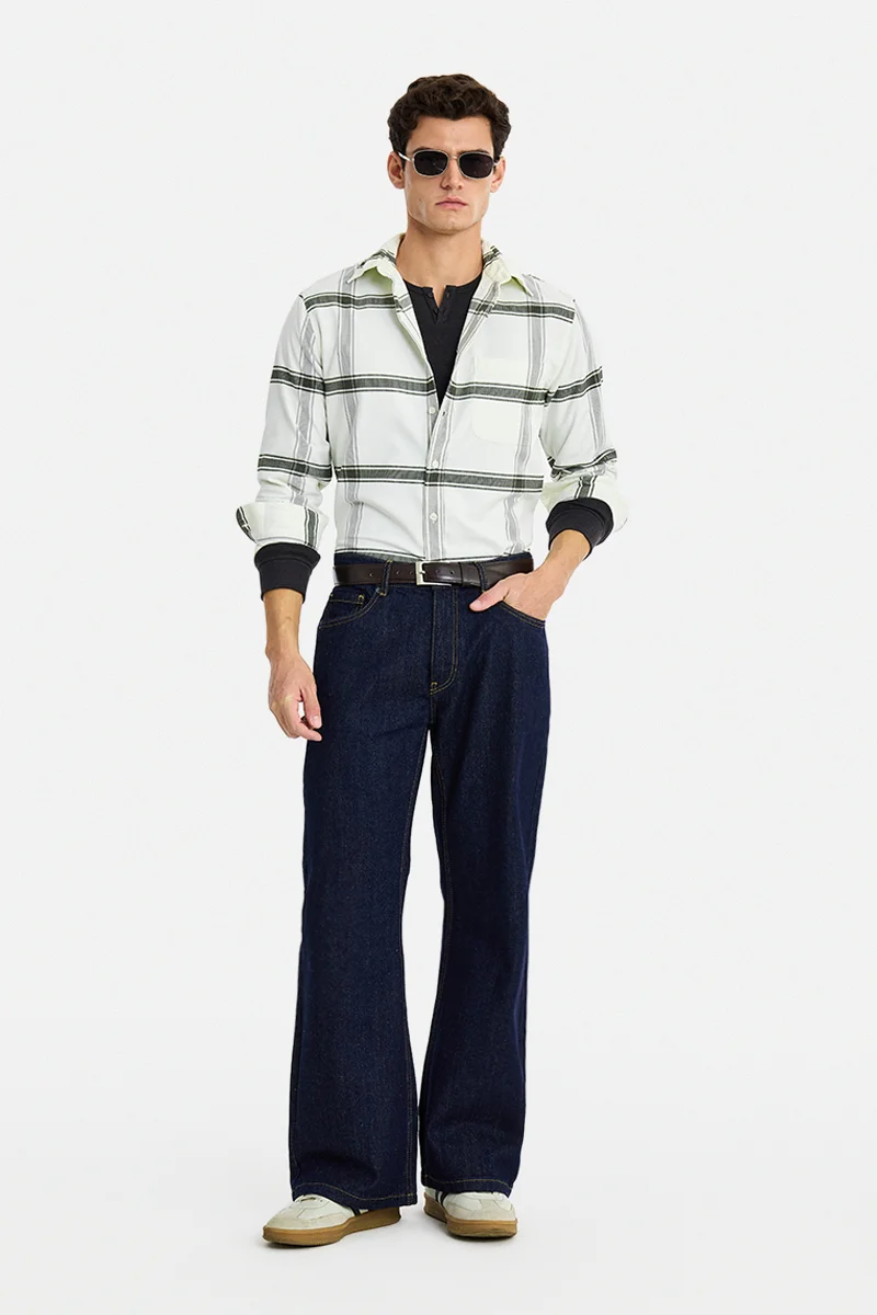 SNITCH Off-White Checkered Long Sleeve Regular Fit Casual Shirt