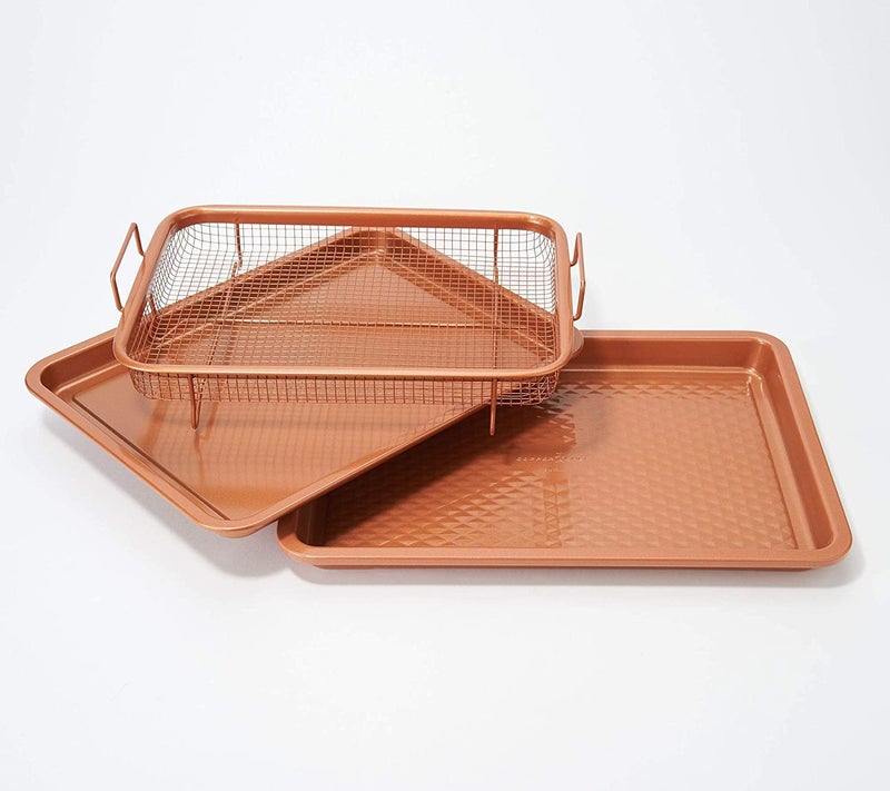 SWEEVAN Kitchen DeepFried Food Drain Basin Rectangle Crispy Tray Filter Mesh FreshKeeping Basket NonStick Oil Pan Crisping Tray Oven Baking Tray Frying Basket and Baking Sheet - Image 5