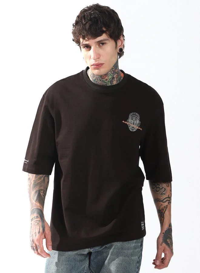 Hubberholme Men Cyborg Graphic Printed Oversized Fit T-Shirt