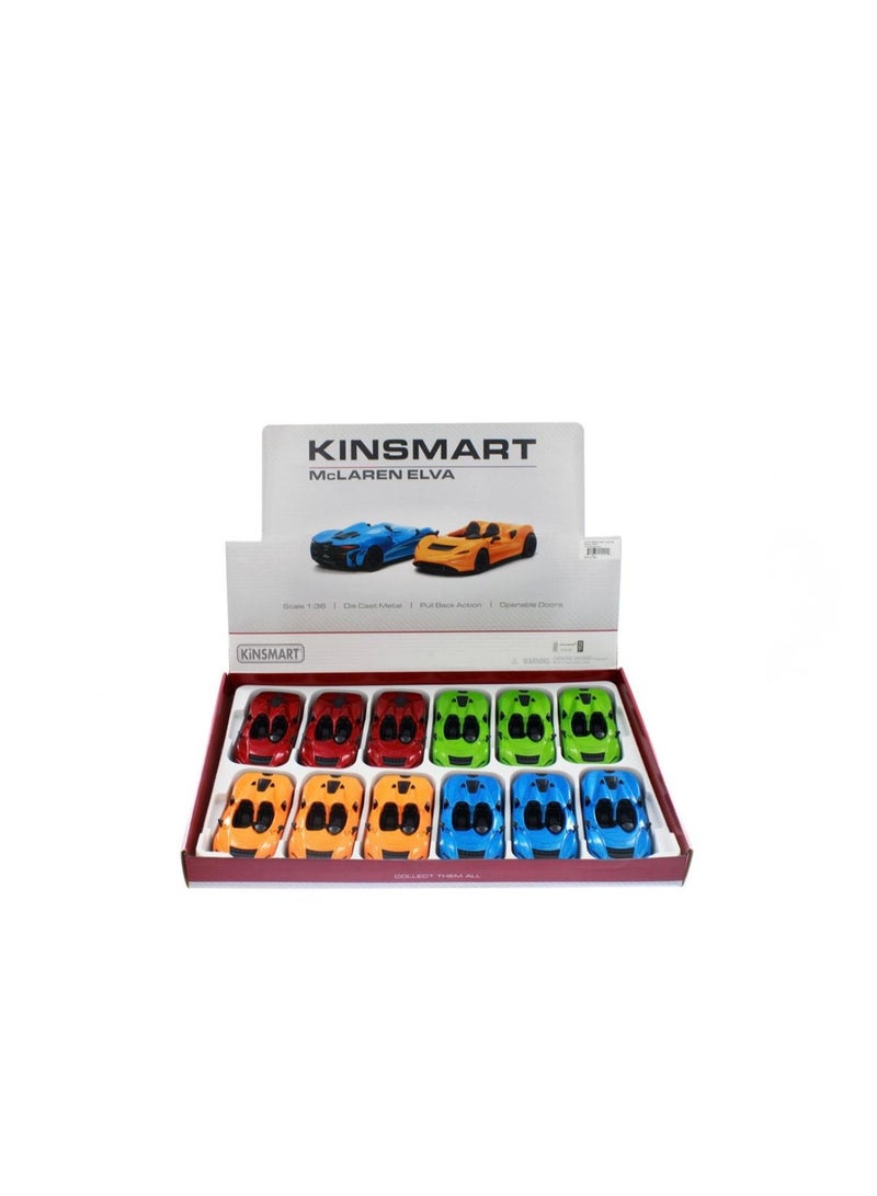 Kinsmart Pack of 12PCS ,1:36 Scale McLaren Elva Die-Cast Toy Car – Pull Back Action, Opening Doors, Collectible Model Vehicle for Kids & Adults - Image 1