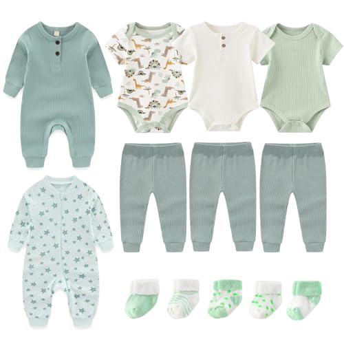 Ruliby Baby Boy Bodysuit and Pant Sets Ribbed Romper Soft Newborn Clothes Outfits Layette Gift Set 0-3 Month - Image 1