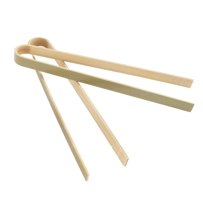 BambooMN 6.3" Mini Bamboo Disposable Tongs - Toast Tongs - 100 Pieces - Image 1