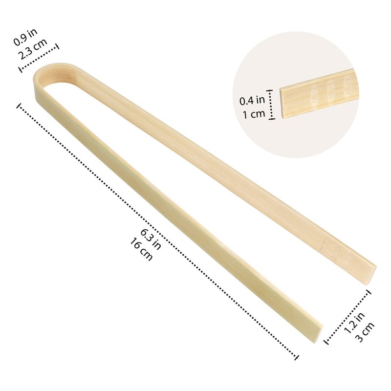 BambooMN 6.3" Mini Bamboo Disposable Tongs - Toast Tongs - 100 Pieces - Image 3