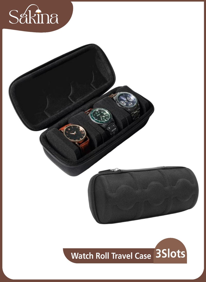 حقيبة سفر للساعات بثلاث فتحات، منظم وحافظة للساعات مع وسادة تثبيت، قماش أسود، هدية مثالية للرجال والنساء - Image 1