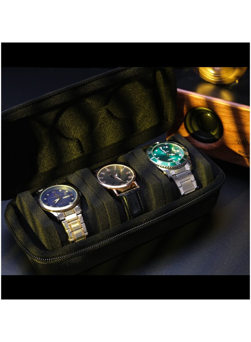 حقيبة سفر للساعات بثلاث فتحات، منظم وحافظة للساعات مع وسادة تثبيت، قماش أسود، هدية مثالية للرجال والنساء - Image 5