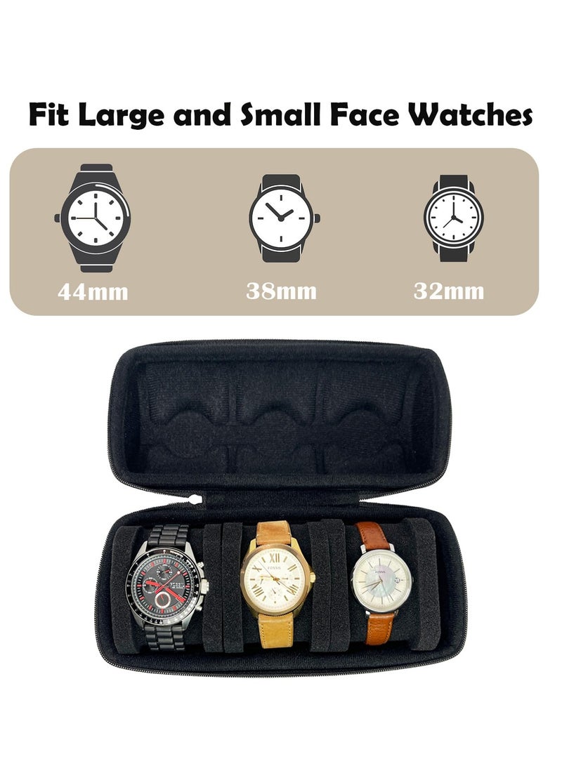 حقيبة سفر للساعات بثلاث فتحات، منظم وحافظة للساعات مع وسادة تثبيت، قماش أسود، هدية مثالية للرجال والنساء - Image 4