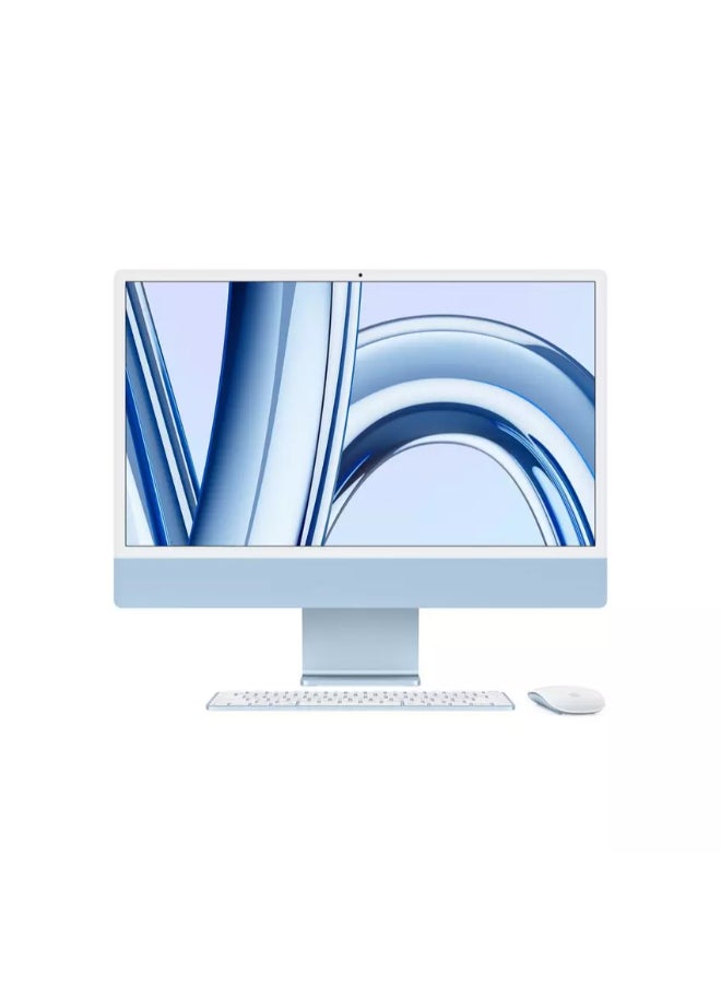 ابل  جهاز iMac مقاس 24 بوصة بشاشة Retina 4.5K: شريحة Apple M3 مع وحدة معالجة مركزية 8 أنوية ووحدة معالجة رسومات 10 أنوية ومحرك أقراص SSD سعة 256 جيجابايت/رسومات مدمجة باللغة الإنجليزية/العربية باللون الأزرق - Image 1