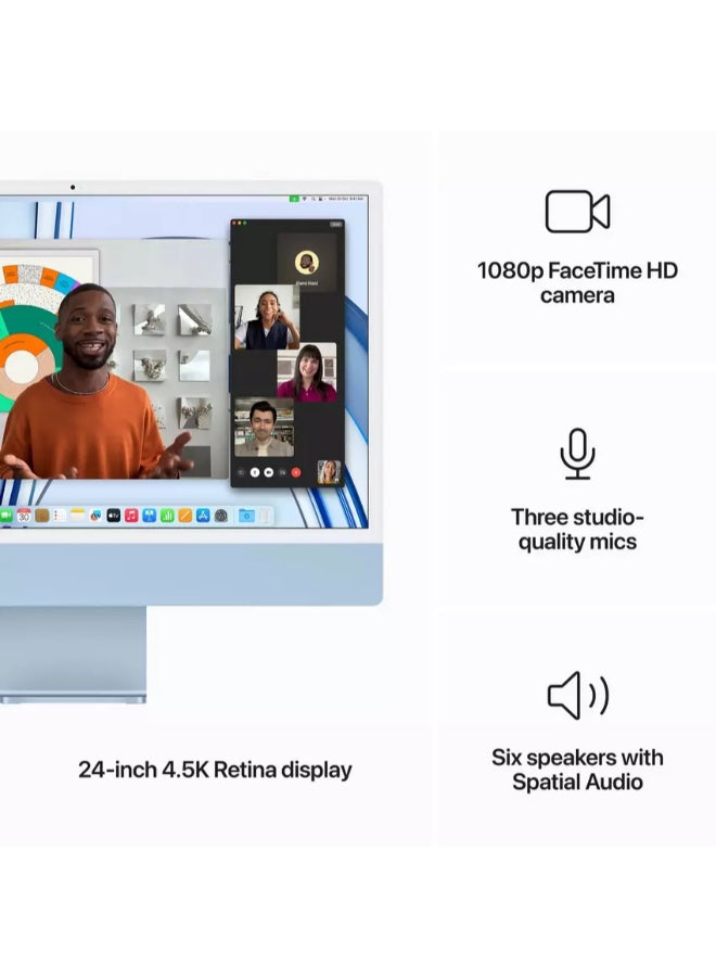 ابل  جهاز iMac مقاس 24 بوصة بشاشة Retina 4.5K: شريحة Apple M3 مع وحدة معالجة مركزية 8 أنوية ووحدة معالجة رسومات 10 أنوية ومحرك أقراص SSD سعة 256 جيجابايت/رسومات مدمجة باللغة الإنجليزية/العربية باللون الأزرق - Image 5