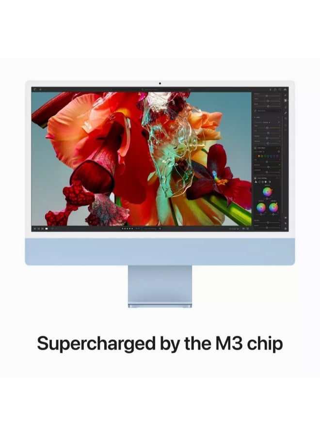 ابل  جهاز iMac مقاس 24 بوصة بشاشة Retina 4.5K: شريحة Apple M3 مع وحدة معالجة مركزية 8 أنوية ووحدة معالجة رسومات 10 أنوية ومحرك أقراص SSD سعة 256 جيجابايت/رسومات مدمجة باللغة الإنجليزية/العربية باللون الأزرق - Image 4