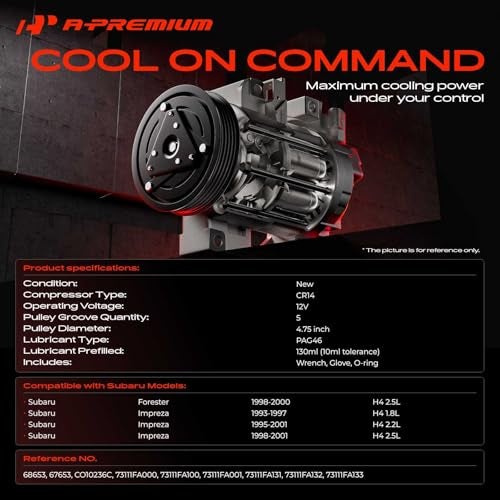 A-Premium A/C Compressor with Clutch Compatible with Subaru Forester 1998-2000 2.5L, Impreza 1993-2001 1.8L 2.2L 2.5L, CR14 Style, 4 Grooves - Image 2