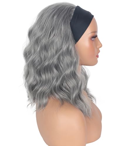 SYMEIW Silver Grey Wavy Headband Wig For Black Women Curly Half Wigs With Headband Attached Synthetic Wrap Wigs For Women(Gray)… - Image 4