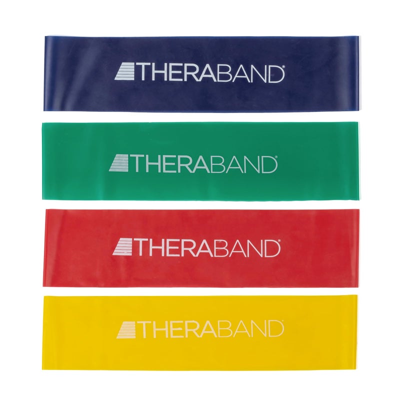 TheraBand مجموعة حلقات مقاومة THERABAND، عبوة من 4، مجموعة حلقات بطول 12 بوصة لتمارين الساقين والأرداف، للمستويات من المبتدئين إلى المتقدمين للتمارين، إعادة التأهيل، العلاج الطبيعي، التمدد، وتدريب القوة - Image 1