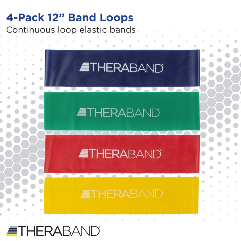 TheraBand مجموعة حلقات مقاومة THERABAND، عبوة من 4، مجموعة حلقات بطول 12 بوصة لتمارين الساقين والأرداف، للمستويات من المبتدئين إلى المتقدمين للتمارين، إعادة التأهيل، العلاج الطبيعي، التمدد، وتدريب القوة - Image 2