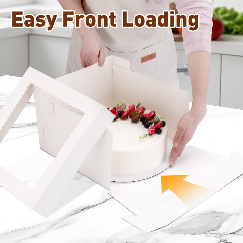 NEOACT 6 Pack Cake Boxes with Cake Boards,12x12x8 Inch White Bakery Boxes with Windown,Disposable Cakes Transport Container, Tall Cake Carrier Holder for Cakes, Pie, Cupcakes, Pastry - Image 2