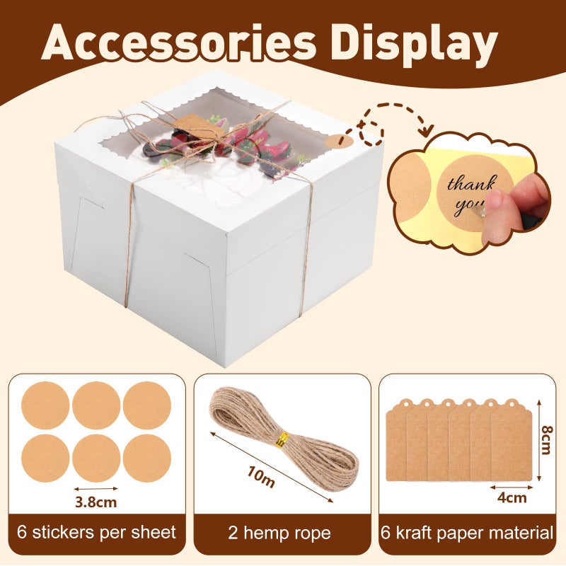 NEOACT 6 Pack Cake Boxes with Cake Boards,12x12x8 Inch White Bakery Boxes with Windown,Disposable Cakes Transport Container, Tall Cake Carrier Holder for Cakes, Pie, Cupcakes, Pastry - Image 5