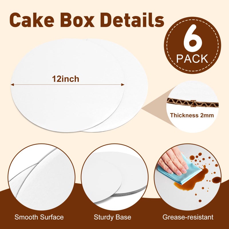 NEOACT 6 Pack Cake Boxes with Cake Boards,12x12x8 Inch White Bakery Boxes with Windown,Disposable Cakes Transport Container, Tall Cake Carrier Holder for Cakes, Pie, Cupcakes, Pastry - Image 4