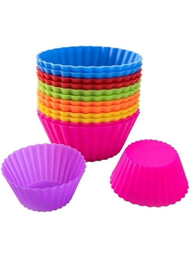 زوبا قوالب كب كيك من السيليكون المقاوم للحرارة، 12 قطعة، اكواب خبز غير لاصقة للكب كيك والمافن والشوكولاتة والكب كيك، متعددة الالوان والاشكال (الالوان تختار عشوائيا) - Image 3