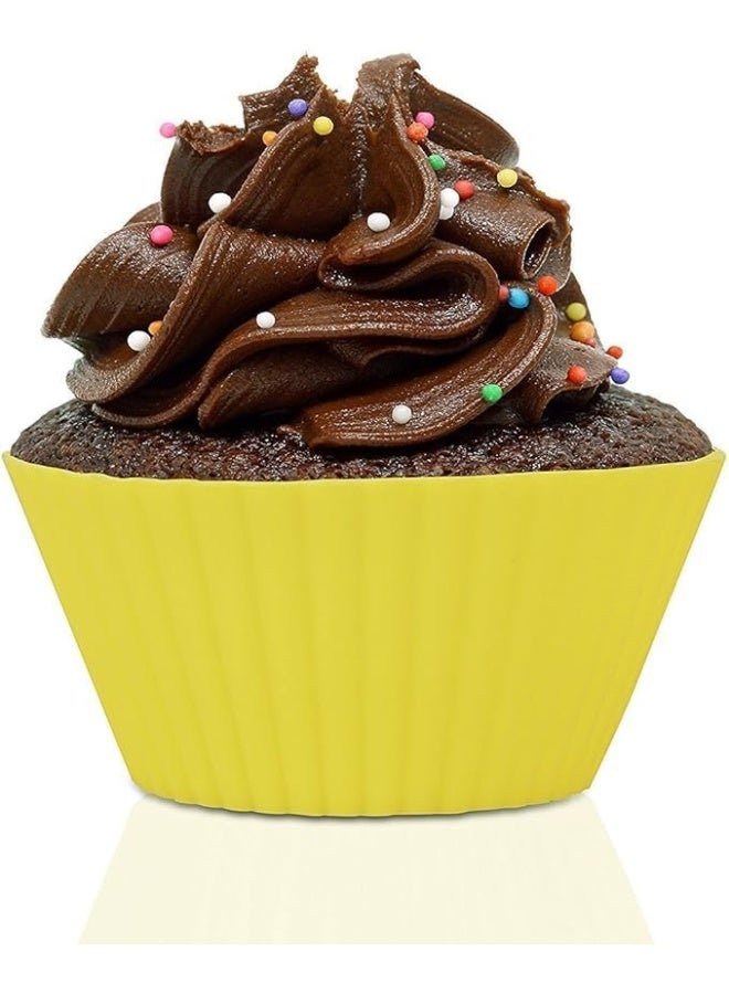 زوبا قوالب كب كيك من السيليكون المقاوم للحرارة، 12 قطعة، اكواب خبز غير لاصقة للكب كيك والمافن والشوكولاتة والكب كيك، متعددة الالوان والاشكال (الالوان تختار عشوائيا) - Image 4