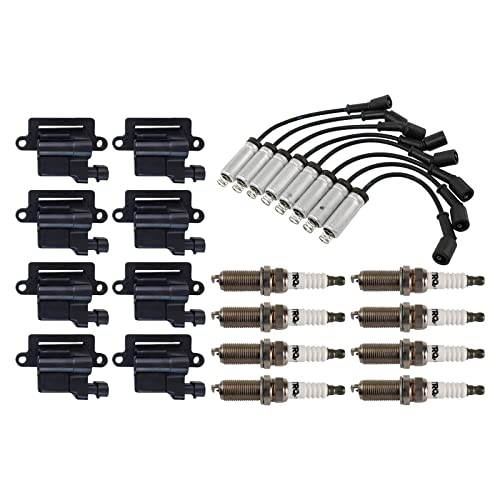 TRQ Ignition Kit Ignition Coil Set Spark Plugs Wire Set Compatible with 02-06 Cadillac 99-07 Chevrolet GMC 03-07 Hummer 06 Isuzu - Image 1