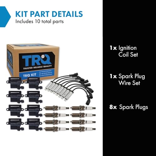 TRQ Ignition Kit Ignition Coil Set Spark Plugs Wire Set Compatible with 02-06 Cadillac 99-07 Chevrolet GMC 03-07 Hummer 06 Isuzu - Image 2