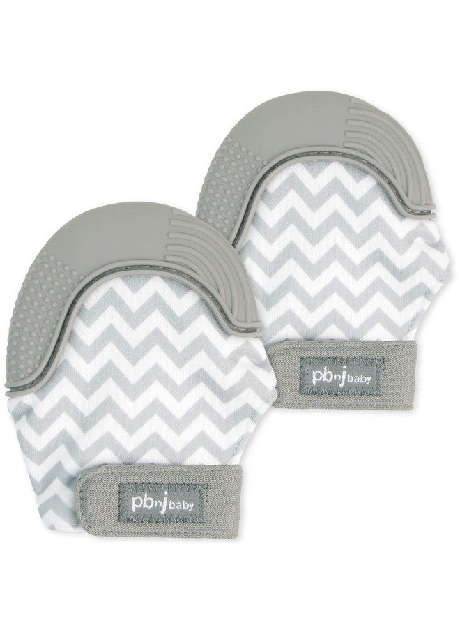 PBnJ Baby Silicone Infant Teething Mitten Teether Glove Mitt Toy Gray Chevron 2Pk  - Image 2