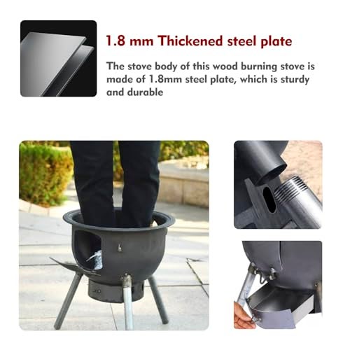 GXONE Multifunction Large Portable Charcoal Grill,Heavy-duty Wood Burning Stove with Grill Rack(17 Inches),Camping Rocket Stove for Outdoor/Backyard Cooking,Off Grid Living Supplies,X-Large D:21 Inches - Image 3