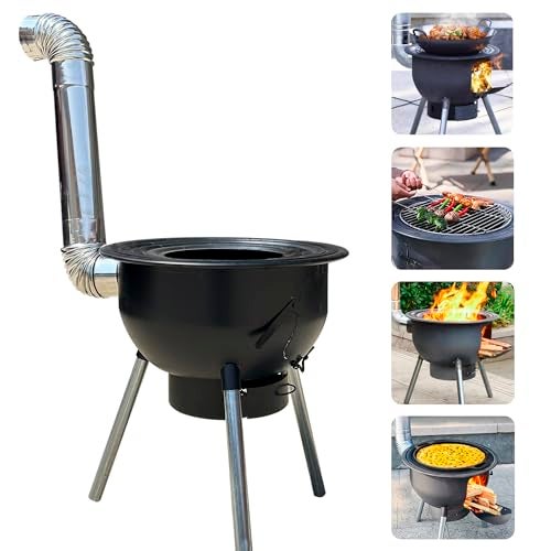 GXONE Multifunction Large Portable Charcoal Grill,Heavy-duty Wood Burning Stove with Grill Rack(17 Inches),Camping Rocket Stove for Outdoor/Backyard Cooking,Off Grid Living Supplies,X-Large D:21 Inches - Image 1