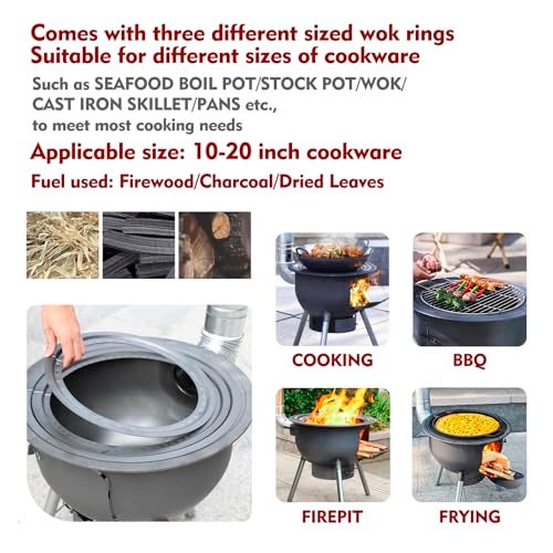 GXONE Multifunction Large Portable Charcoal Grill,Heavy-duty Wood Burning Stove with Grill Rack(17 Inches),Camping Rocket Stove for Outdoor/Backyard Cooking,Off Grid Living Supplies,X-Large D:21 Inches - Image 2