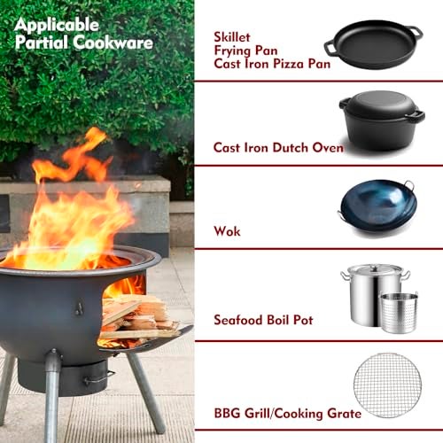GXONE Multifunction Large Portable Charcoal Grill,Heavy-duty Wood Burning Stove with Grill Rack(17 Inches),Camping Rocket Stove for Outdoor/Backyard Cooking,Off Grid Living Supplies,X-Large D:21 Inches - Image 4