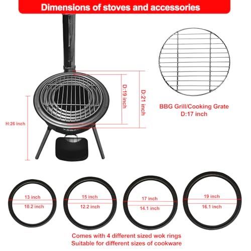 GXONE Multifunction Large Portable Charcoal Grill,Heavy-duty Wood Burning Stove with Grill Rack(17 Inches),Camping Rocket Stove for Outdoor/Backyard Cooking,Off Grid Living Supplies,X-Large D:21 Inches - Image 5