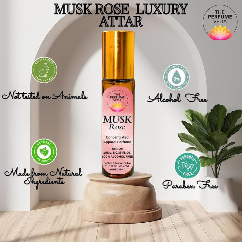 THE PERFUME VEDA عطر فيدا مسك الورد مع رائحة زهرية دافئة للمسك للرجال والنساء خالي من الكحول رول أون عطر يدوم طويلاً 10 مل - Image 4