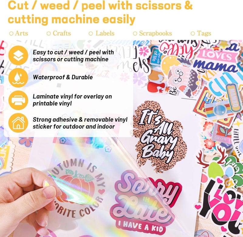 Holographic Sticker Paper Clear Overlay Lamination Vinyl Patterns Laminate Sticker Film 8.26" x 11.69" A4 Size 28 Sheets/Pack for Craft, Scrapbooking, Craft Cutters, Rainbow - Image 3