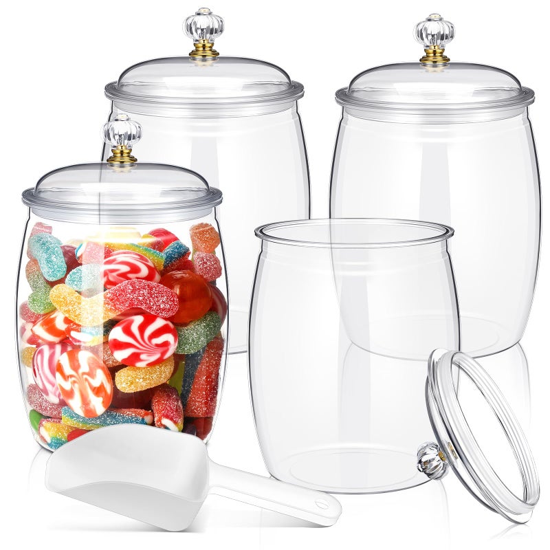 Nuogo 4 Pcs Plastic Candy and Cookie Jars with Lids Clear Cookie Container Candy Jars Large Airtight Apothecary Storage Organization for Wedding Home Kitchen Bar(64 oz) - Image 1